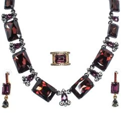 Oscar De La Renta Crystal Studded Ring Earrings & Necklace Set For Women