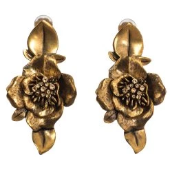 Oscar De La Renta Flower Crystal Gold Tone Clip-on Drop Earrings For Women