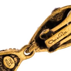 Oscar De La Renta Crystal Embellished Gold Tone Clip-on Drop Earrings & Ring Set For Women -Oscar de la Renta Sales Shop luxury women oscar de la rentaslug used accessories p290960 008