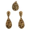 Oscar De La Renta Crystal Embellished Gold Tone Clip-on Drop Earrings & Ring Set For Women