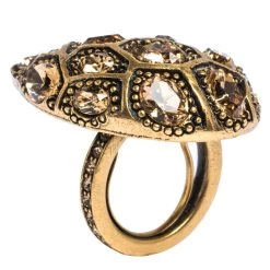 Oscar De La Renta Crystal Embellished Gold Tone Clip-on Drop Earrings & Ring Set For Women -Oscar de la Renta Sales Shop luxury women oscar de la rentaslug used accessories p290960 1589435673 011