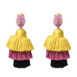 Oscar De La Renta Multicolor Silk Tiered Tassel Clip-On Earrings For Women