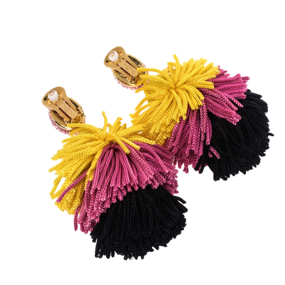 Oscar De La Renta Multicolor Silk Tiered Tassel Clip-On Earrings For Women 6 Oscar De La Renta Multicolor Silk Tiered Tassel Clip-On Earrings For Women - Image 4