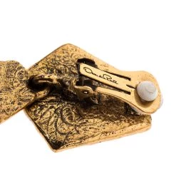 Oscar De La Renta Green Enamel Gold Tone Long Clip On Earrings For Women -Oscar de la Renta Sales Shop luxury women oscar de la rentaslug used accessories p338835 004