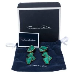 Oscar De La Renta Green Enamel Gold Tone Long Clip On Earrings For Women -Oscar de la Renta Sales Shop luxury women oscar de la rentaslug used accessories p338835 005
