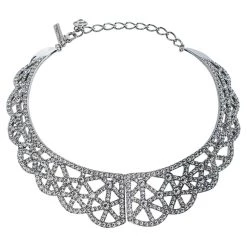 Oscar De La Renta Crystal Embellished Silver Tone Bib Necklace For Women