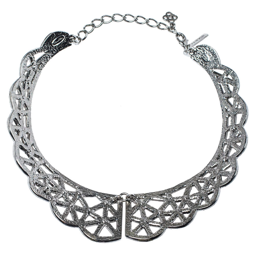 Oscar De La Renta Crystal Embellished Silver Tone Bib Necklace For Women 4 Oscar De La Renta Crystal Embellished Silver Tone Bib Necklace For Women - Image 2