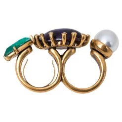 Oscar De La Renta Mulitcolor Crystals & Faux Pearl Double Finger Ring Size EU 54.4 For Women -Oscar de la Renta Sales Shop luxury women oscar de la rentaslug used accessories p350294 003