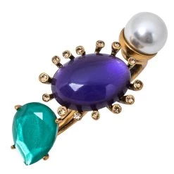 Oscar De La Renta Mulitcolor Crystals & Faux Pearl Double Finger Ring Size EU 54.4 For Women -Oscar de la Renta Sales Shop luxury women oscar de la rentaslug used accessories p350294 005