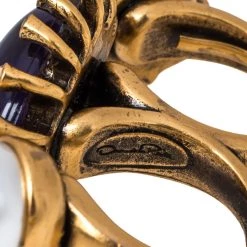 Oscar De La Renta Mulitcolor Crystals & Faux Pearl Double Finger Ring Size EU 54.4 For Women -Oscar de la Renta Sales Shop luxury women oscar de la rentaslug used accessories p350294 006