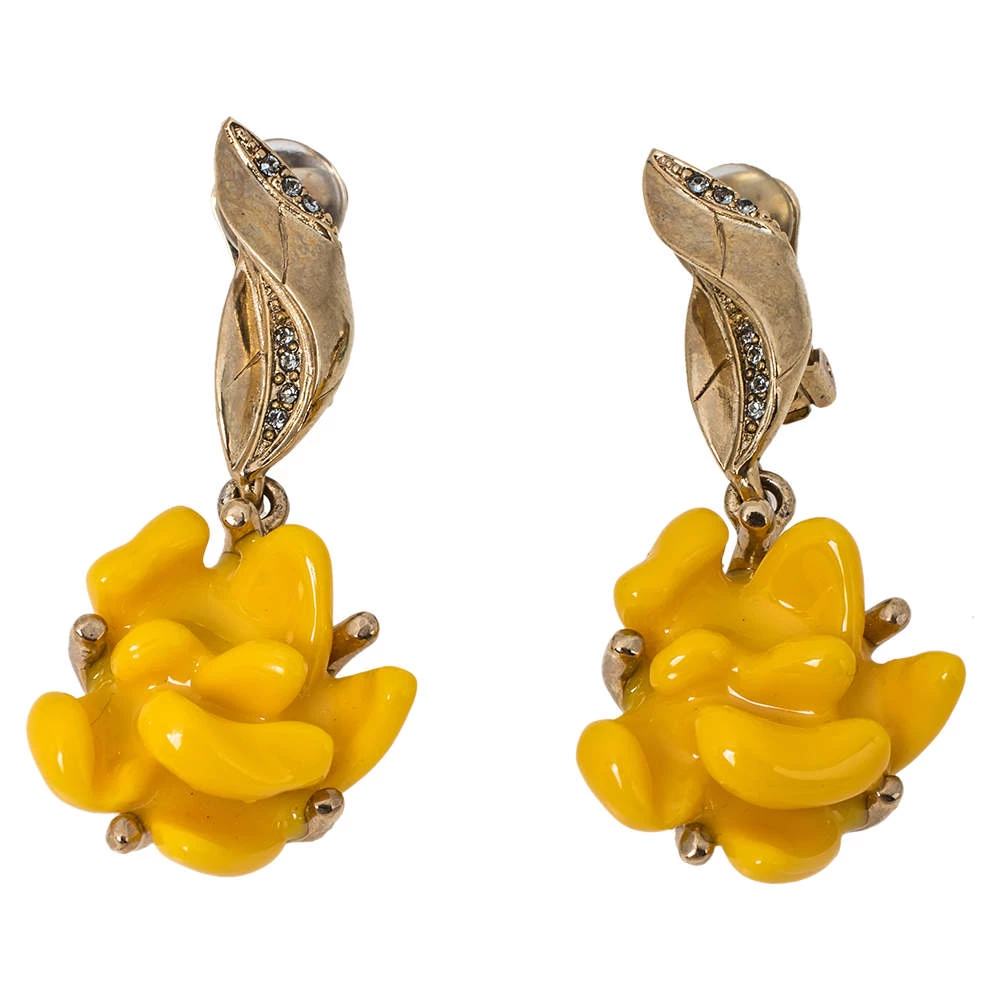 Oscar De La Renta Yellow Marigold Drop Clip On Earrings For Women 3 Oscar De La Renta Yellow Marigold Drop Clip On Earrings For Women