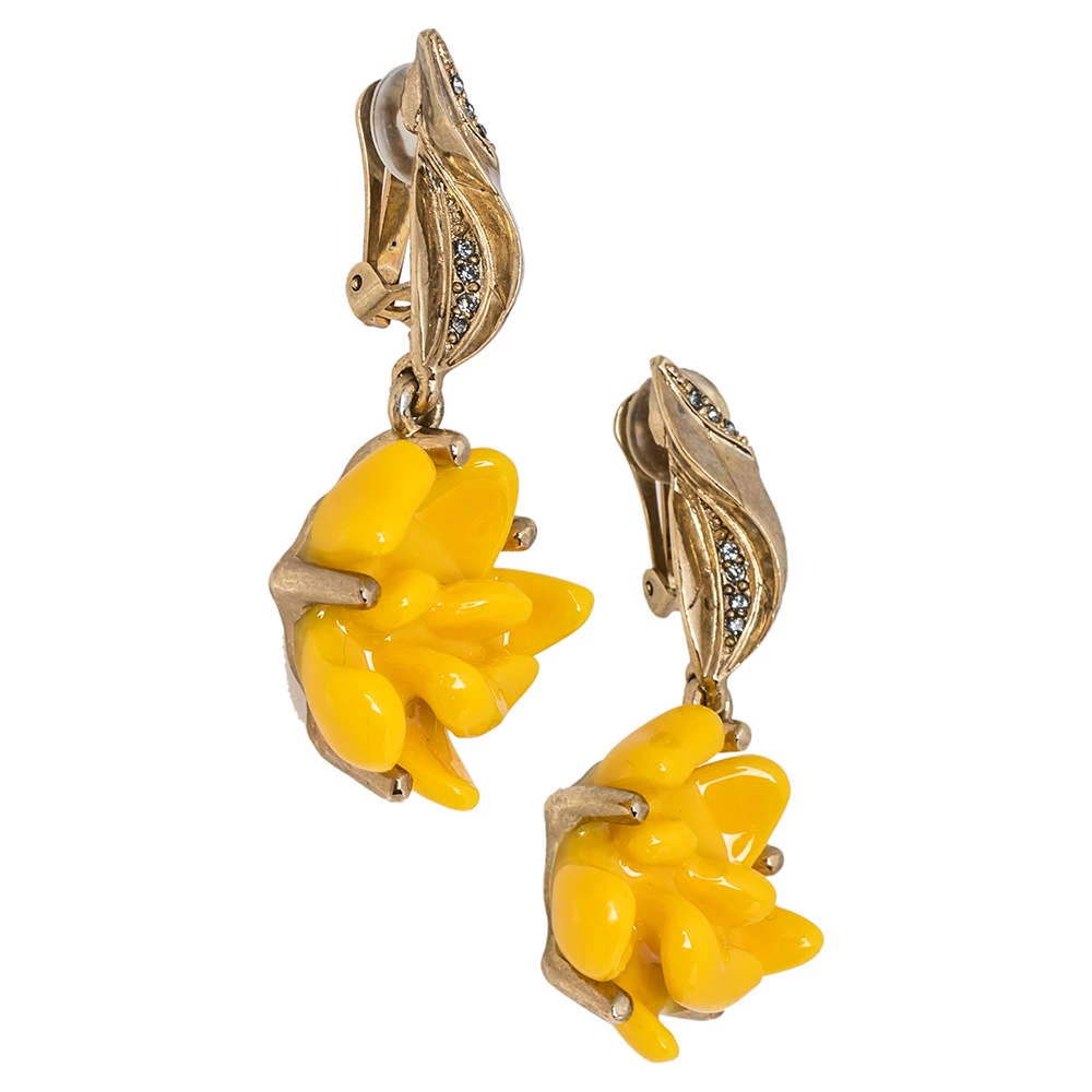 Oscar De La Renta Yellow Marigold Drop Clip On Earrings For Women 4 Oscar De La Renta Yellow Marigold Drop Clip On Earrings For Women - Image 2