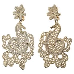 Oscar De La Renta Gold Filigree Floral Clip On Earrings For Women