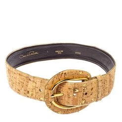 Oscar De La Renta Beige Cork And Leather Waist Belt For Women