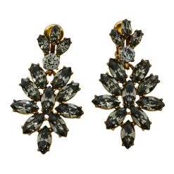 Oscar De La Renta Grey Crystal Navette Clip On Earrings For Women