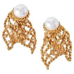 Oscar De La Renta Twisted Gold Tone Pearl & Crystal Clip On Earrings For Women -Oscar de la Renta Sales Shop luxury women oscar de la rentaslug used accessories p388011 001