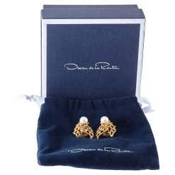 Oscar De La Renta Twisted Gold Tone Pearl & Crystal Clip On Earrings For Women -Oscar de la Renta Sales Shop luxury women oscar de la rentaslug used accessories p388011 006