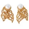 Oscar De La Renta Twisted Gold Tone Pearl & Crystal Clip On Earrings For Women