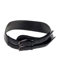 Oscar De La Renta Black Patent Leather Double Buckle Waist Belt M For Women