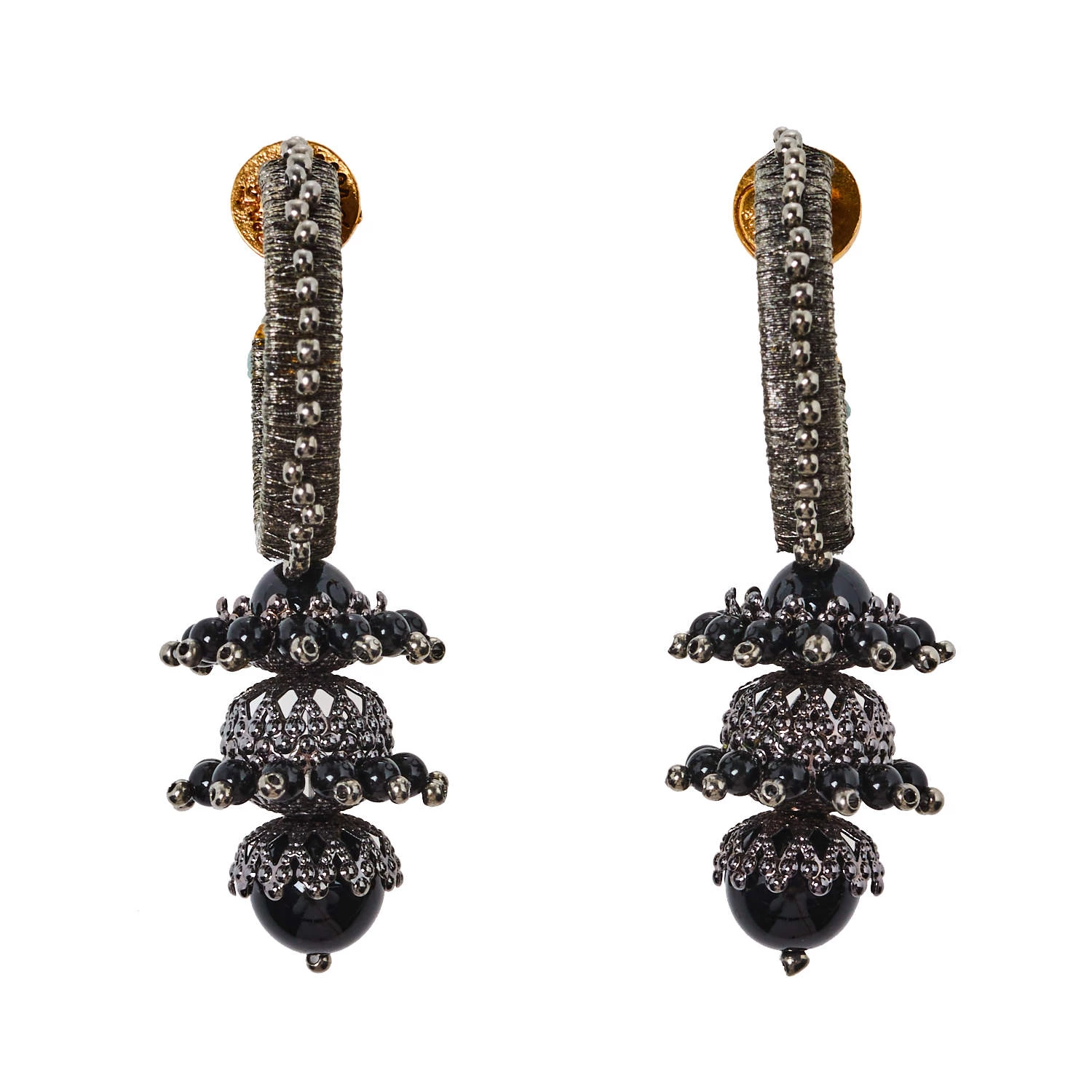 Oscar De La Renta Gunmetal Tone Tiered Drop Earrings For Women 3 Oscar De La Renta Gunmetal Tone Tiered Drop Earrings For Women