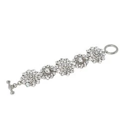 Oscar De La Renta Floral Crystal Silver Tone Toggle Bracelet For Women