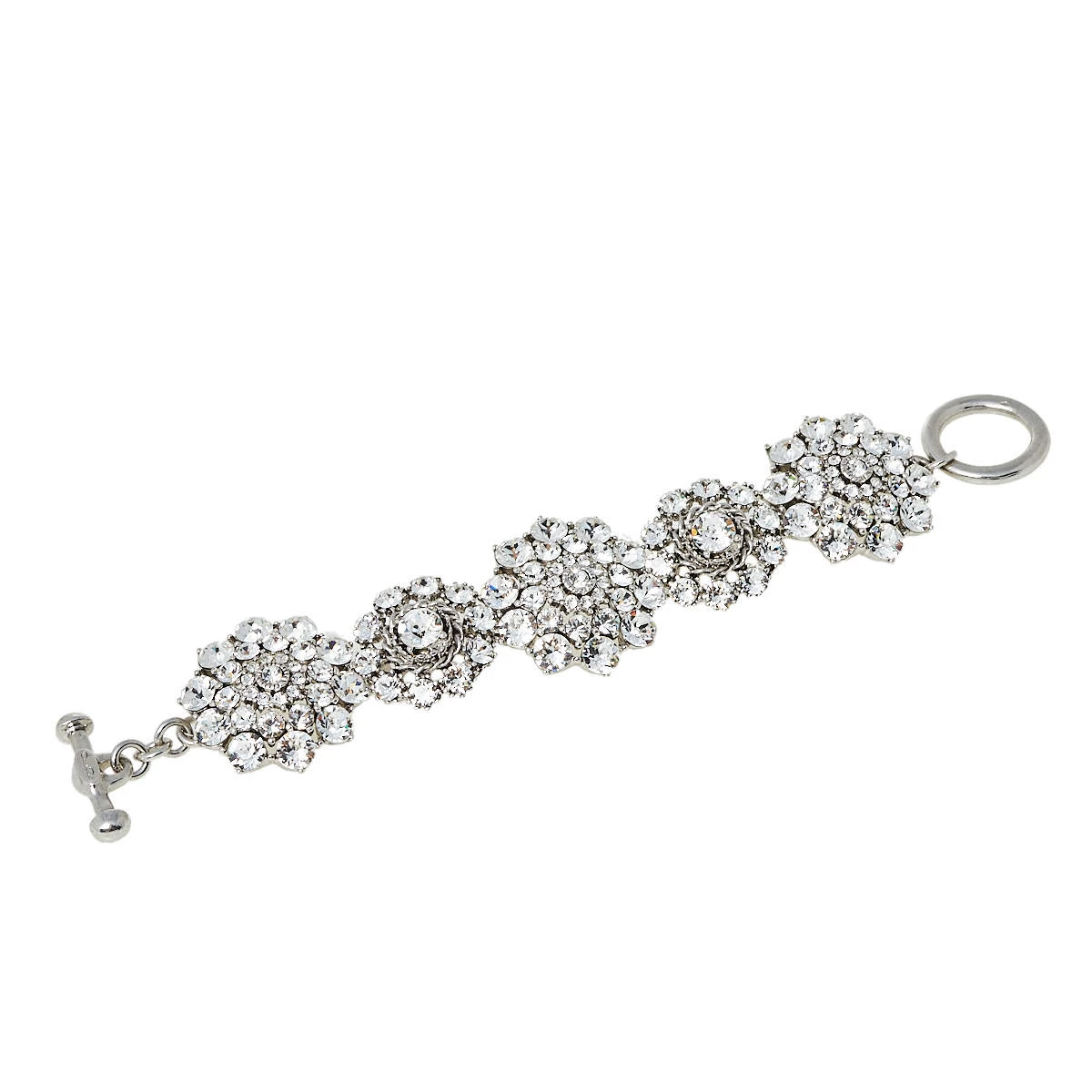 Oscar De La Renta Floral Crystal Silver Tone Toggle Bracelet For Women 3 Oscar De La Renta Floral Crystal Silver Tone Toggle Bracelet For Women