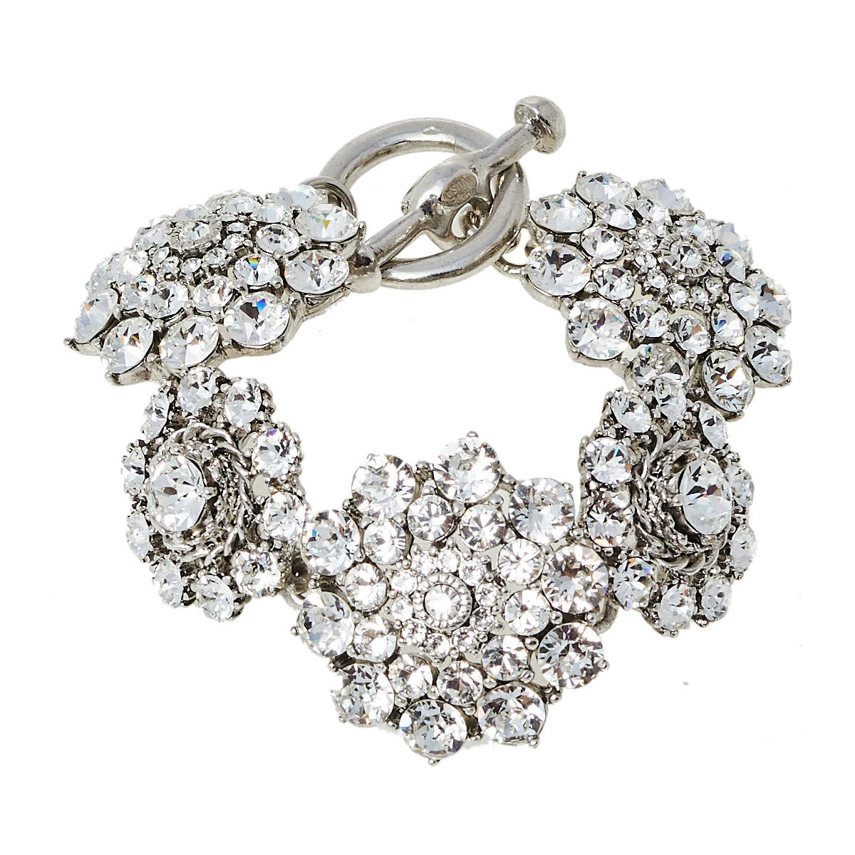 Oscar De La Renta Floral Crystal Silver Tone Toggle Bracelet For Women 4 Oscar De La Renta Floral Crystal Silver Tone Toggle Bracelet For Women - Image 2