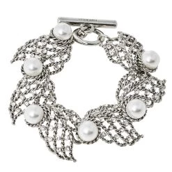 Oscar De La Renta Crystal Winged Faux Pearl Toggle Bracelet For Women