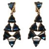 Oscar De La Renta Triangle Blue Swarovski Crystal Gold Tone Clip On Earrings For Women
