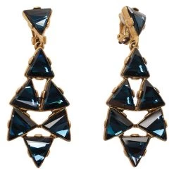 Oscar De La Renta Triangle Blue Swarovski Crystal Gold Tone Clip On Earrings For Women -Oscar de la Renta Sales Shop luxury women oscar de la rentaslug used accessories p47564 003