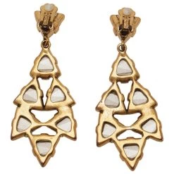Oscar De La Renta Triangle Blue Swarovski Crystal Gold Tone Clip On Earrings For Women -Oscar de la Renta Sales Shop luxury women oscar de la rentaslug used accessories p47564 004