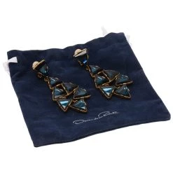 Oscar De La Renta Triangle Blue Swarovski Crystal Gold Tone Clip On Earrings For Women -Oscar de la Renta Sales Shop luxury women oscar de la rentaslug used accessories p47564 005