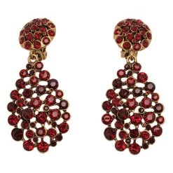 Oscar De La Renta Red Crystal Tear Drop Clip Earrings For Women