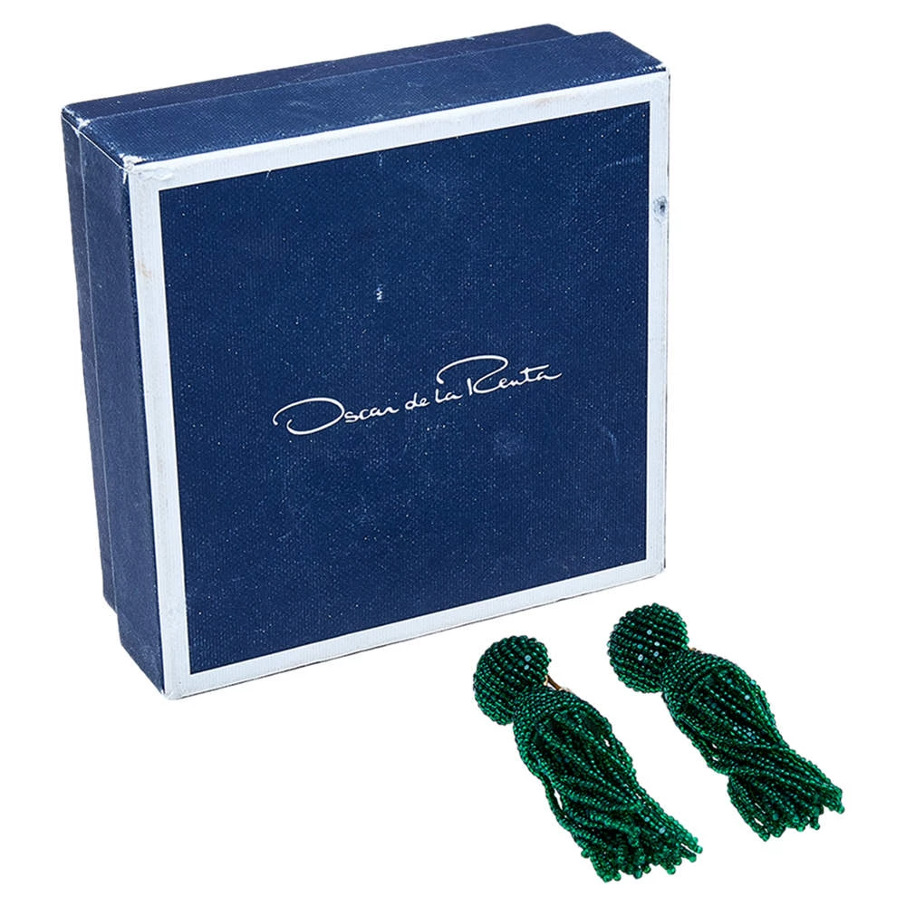 Oscar De La Renta Green Beaded Tassel Earrings For Women 6 Oscar De La Renta Green Beaded Tassel Earrings For Women - Image 4