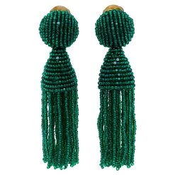 Oscar De La Renta Green Beaded Tassel Earrings For Women