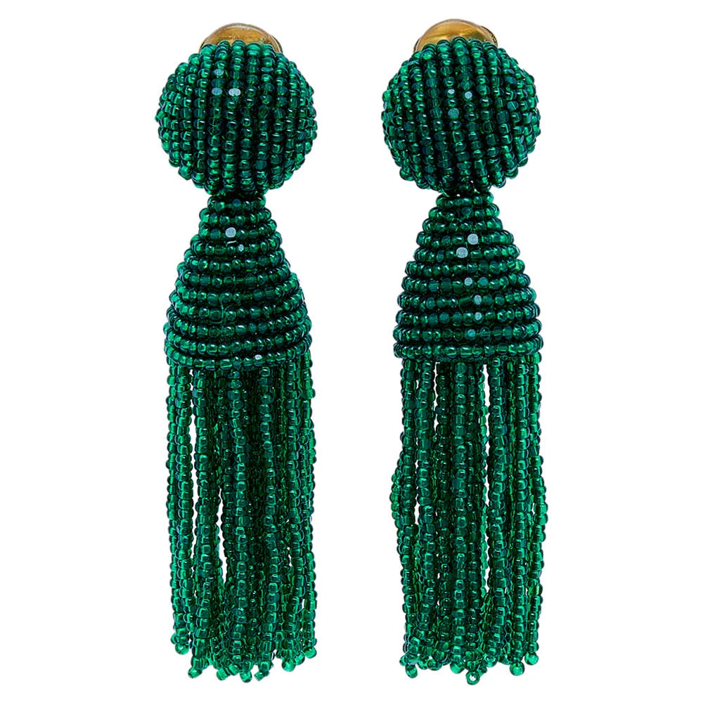 Oscar De La Renta Green Beaded Tassel Earrings For Women 3 Oscar De La Renta Green Beaded Tassel Earrings For Women
