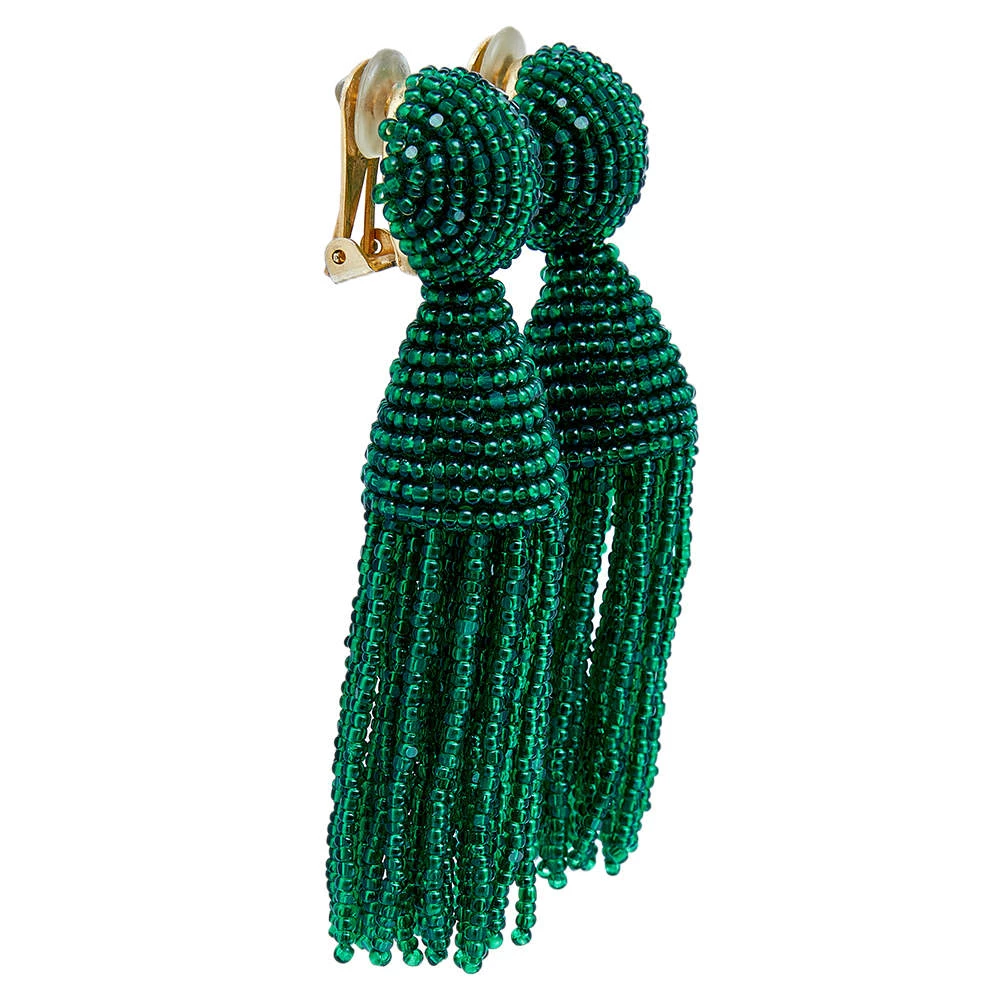 Oscar De La Renta Green Beaded Tassel Earrings For Women 4 Oscar De La Renta Green Beaded Tassel Earrings For Women - Image 2