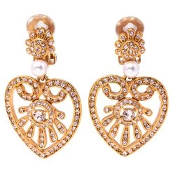Oscar De La Renta Crystal Embellished Heart Drop Earrings For Women