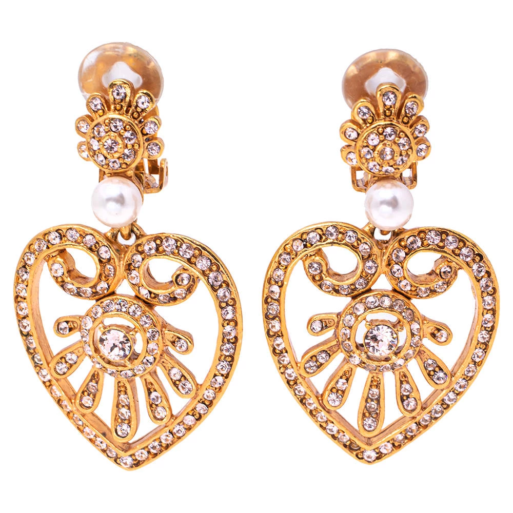 Oscar De La Renta Crystal Embellished Heart Drop Earrings For Women 3 Oscar De La Renta Crystal Embellished Heart Drop Earrings For Women