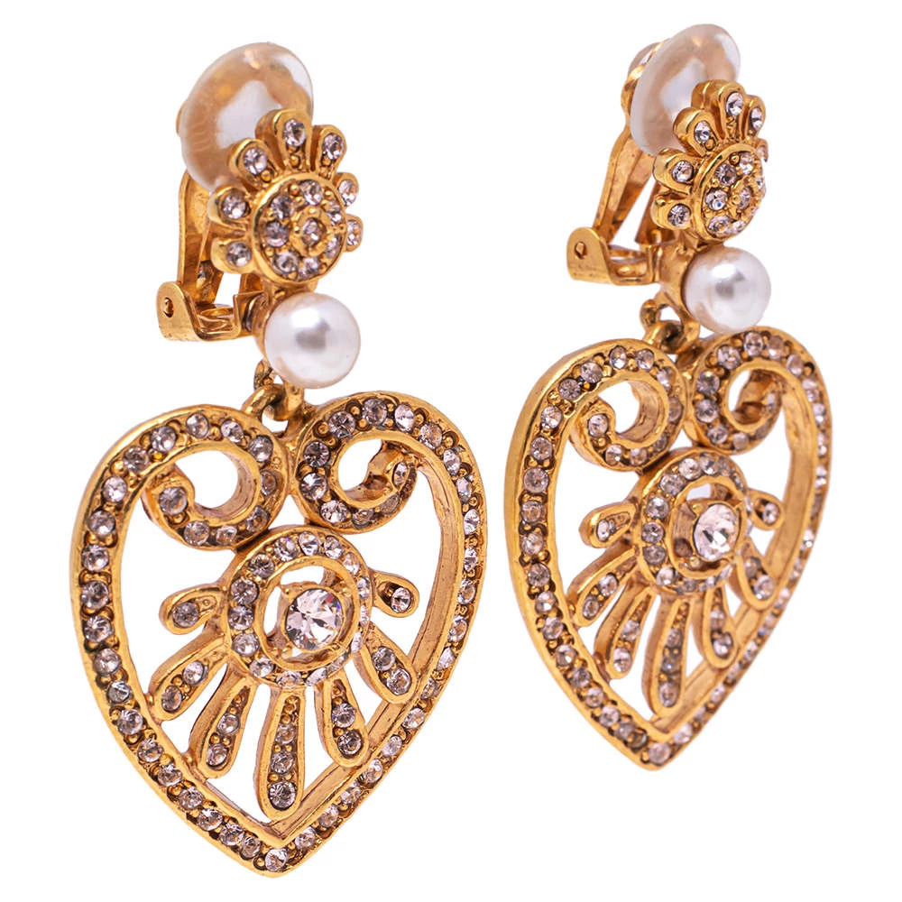 Oscar De La Renta Crystal Embellished Heart Drop Earrings For Women 4 Oscar De La Renta Crystal Embellished Heart Drop Earrings For Women - Image 2