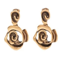 Oscar De La Renta Aged Gold Tone Floral Drop Clip On Earrings For Women