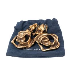 Oscar De La Renta Aged Gold Tone Floral Drop Clip On Earrings For Women -Oscar de la Renta Sales Shop luxury women oscar de la rentaslug used accessories p540738 006