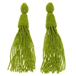 Oscar De La Renta Green Beaded Tassle Earrings For Women
