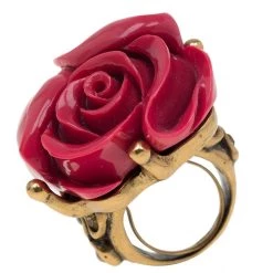 Oscar De La Renta Rose Red Amaranth Gold Tone Ring For Women