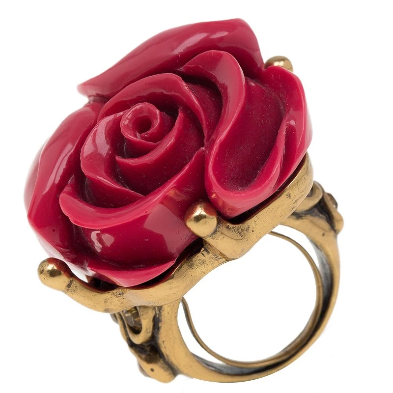 Oscar De La Renta Rose Red Amaranth Gold Tone Ring For Women 2 Oscar De La Renta Rose Red Amaranth Gold Tone Ring For Women