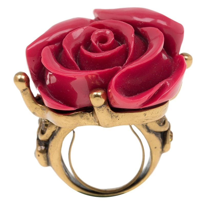 Oscar De La Renta Rose Red Amaranth Gold Tone Ring For Women 3 Oscar De La Renta Rose Red Amaranth Gold Tone Ring For Women - Image 2