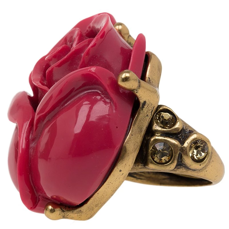 Oscar De La Renta Rose Red Amaranth Gold Tone Ring For Women 5 Oscar De La Renta Rose Red Amaranth Gold Tone Ring For Women - Image 4