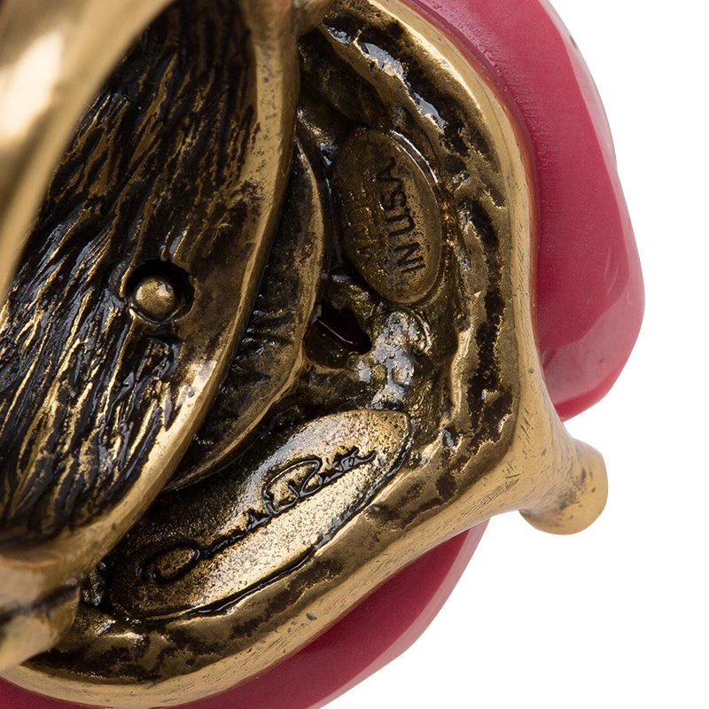 Oscar De La Renta Rose Red Amaranth Gold Tone Ring For Women 9 Oscar De La Renta Rose Red Amaranth Gold Tone Ring For Women - Image 8