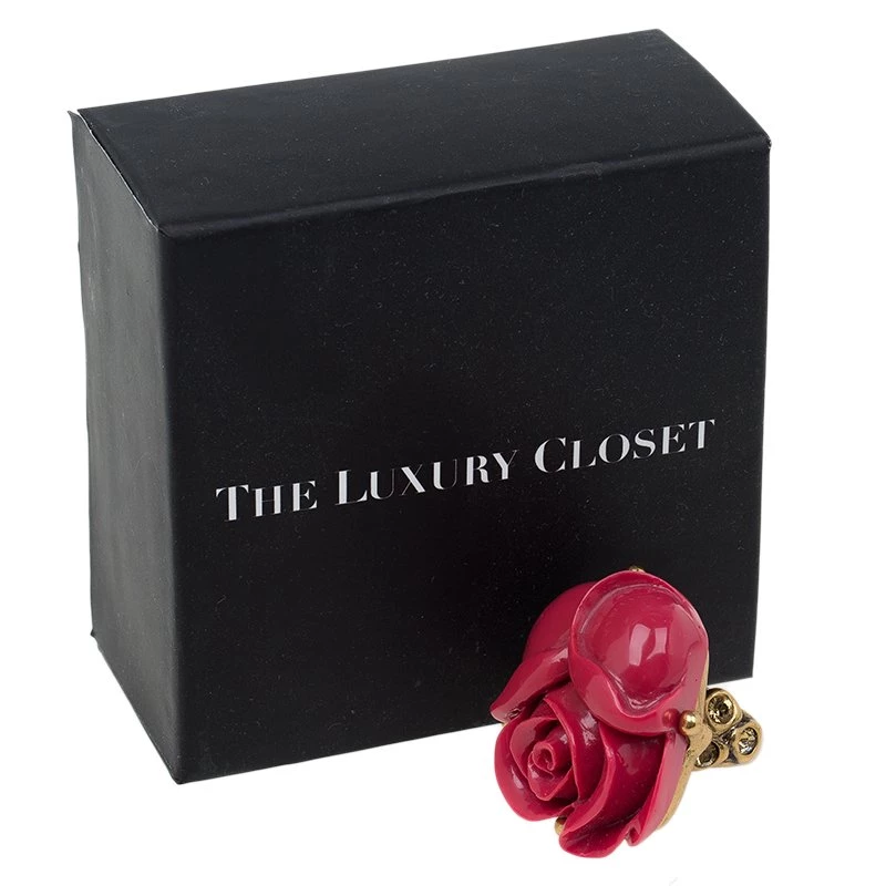 Oscar De La Renta Rose Red Amaranth Gold Tone Ring For Women 10 Oscar De La Renta Rose Red Amaranth Gold Tone Ring For Women - Image 9