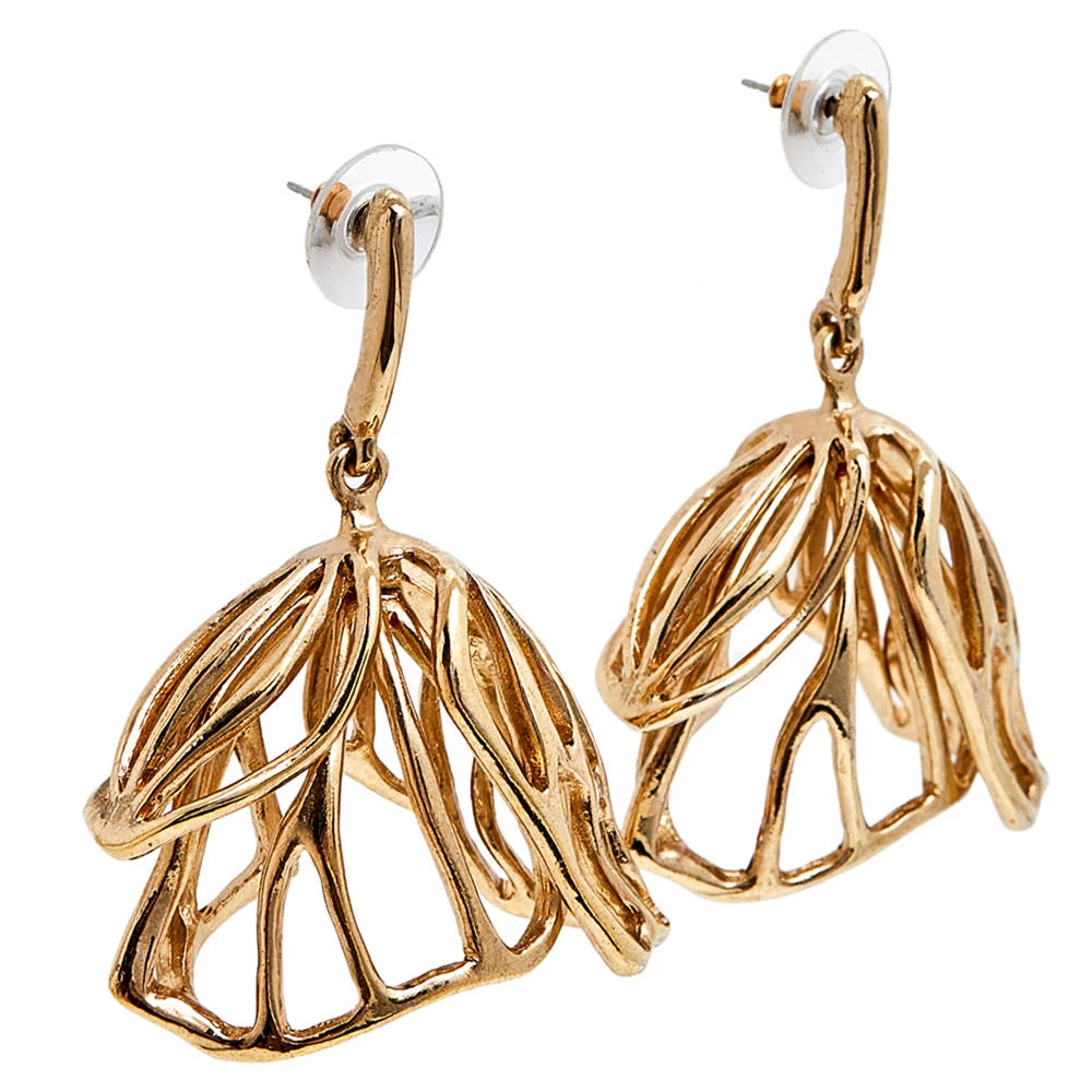 Oscar De La Renta Gold Tone Impatiens Drop Earrings For Women 4 Oscar De La Renta Gold Tone Impatiens Drop Earrings For Women - Image 2